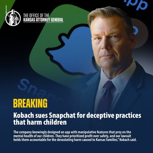 Kobach sues Snapchat for deceptive practices that harm children