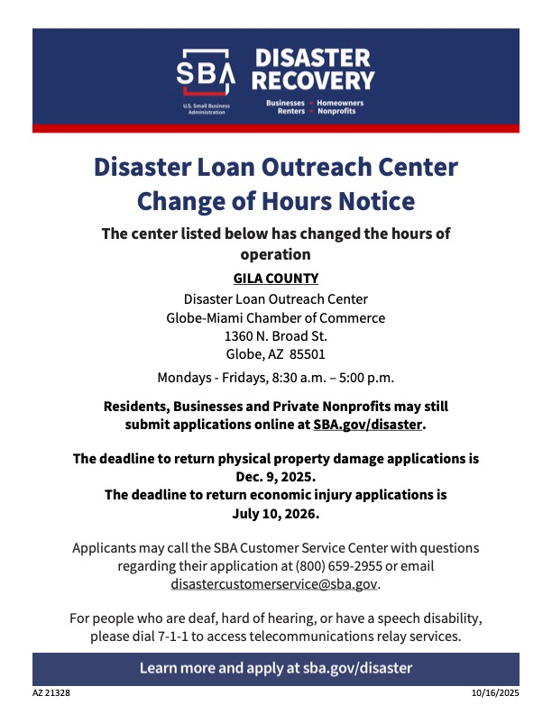 SBA Extends In-Person Meeting Hours in Gila County Following Severe Flooding